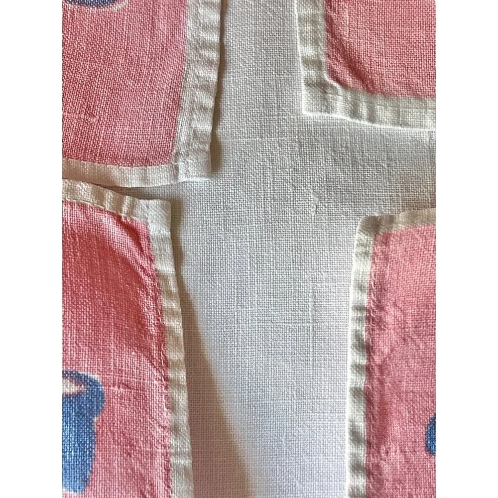 Vintage Pink & Blue Ribbon Motif Linen Napkin 10.125” X 10.75” Replacement